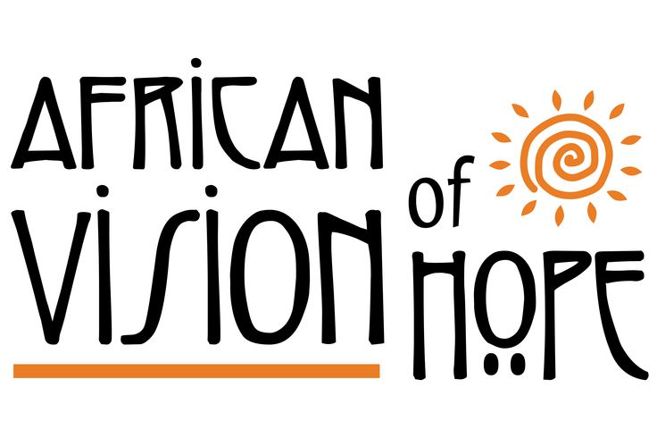 the african vision of hope logo with an orange sun in the center and black lettering