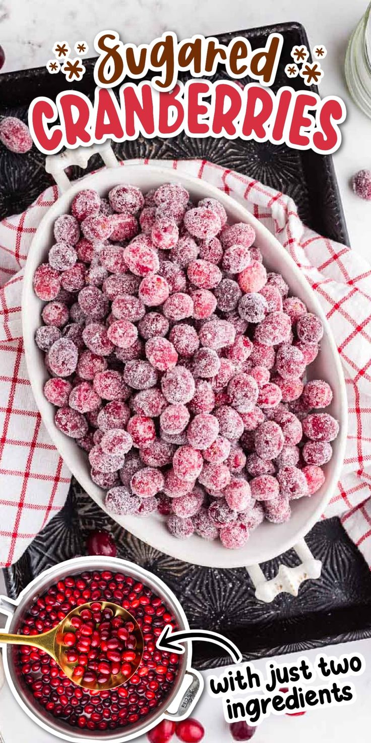 a bowl filled with cranberries sitting on top of a table