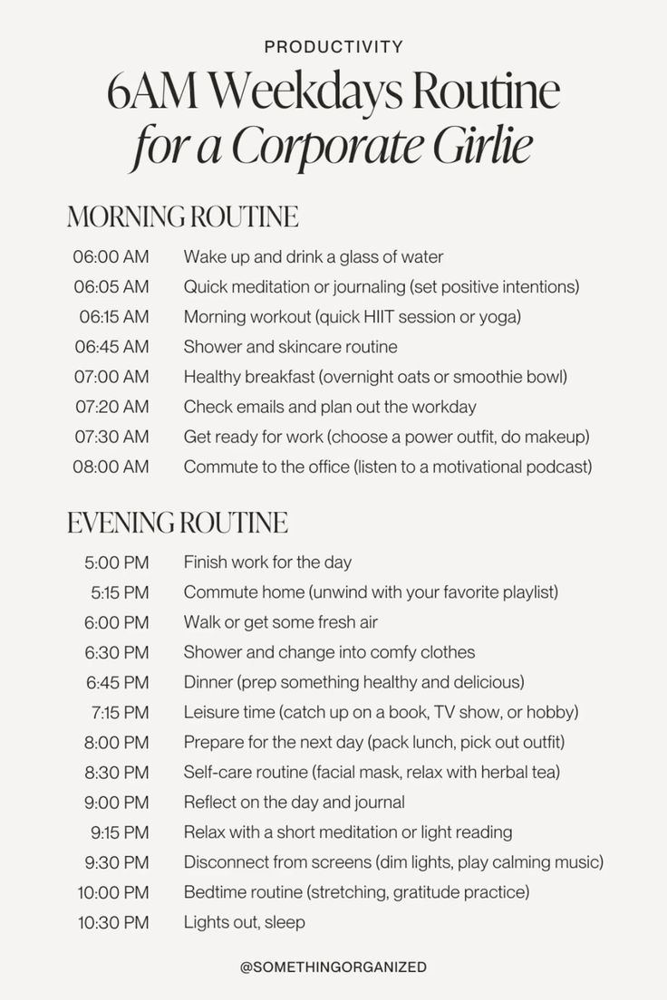 6 am weekdays routine for a corporate girlie, morning routine, evening routine, work-life balance ramadandayplannerprintable #customplanner #contentplanner☑️. Daily Routine With 9-5 Job, Self Development Daily Routine, 6am Morning Routine For Work, 9-5 Morning Routine, Morning Routine Self Care, 9-5 Routine, 5 To 9 Routine, 9-5 Job Routine, 5-9 Routine