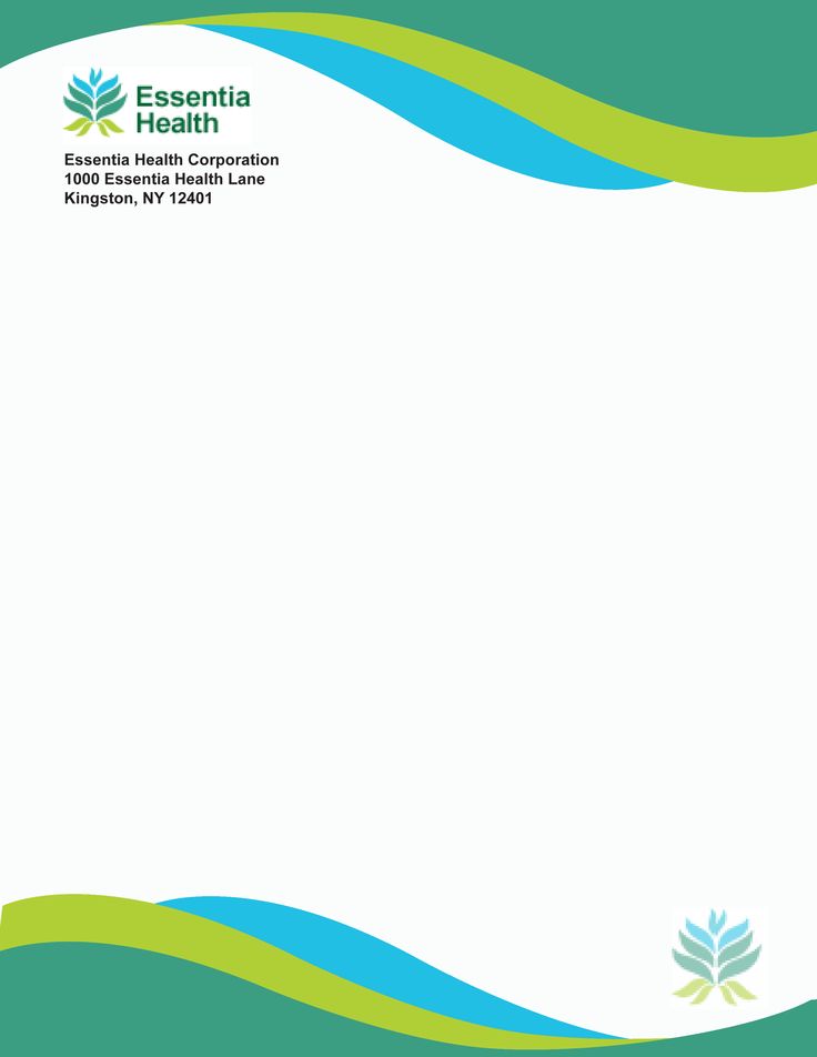 an image of a green and blue business letterhead with the words essenia health corporation on it