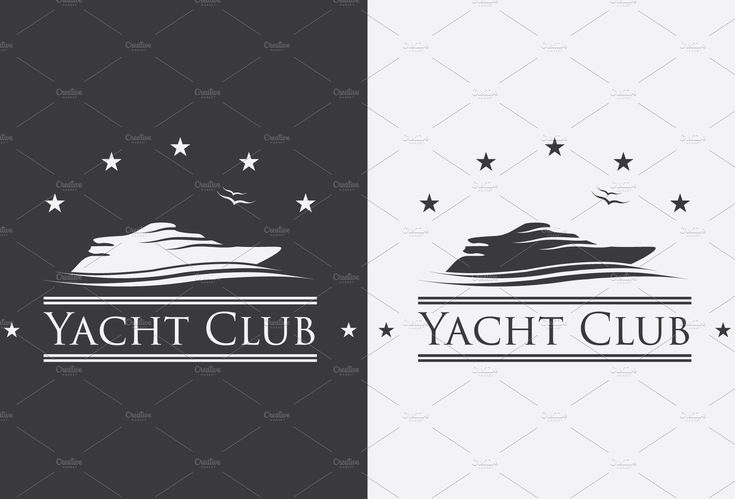 the yacht club logo is shown in black and white, with stars above it on two separate