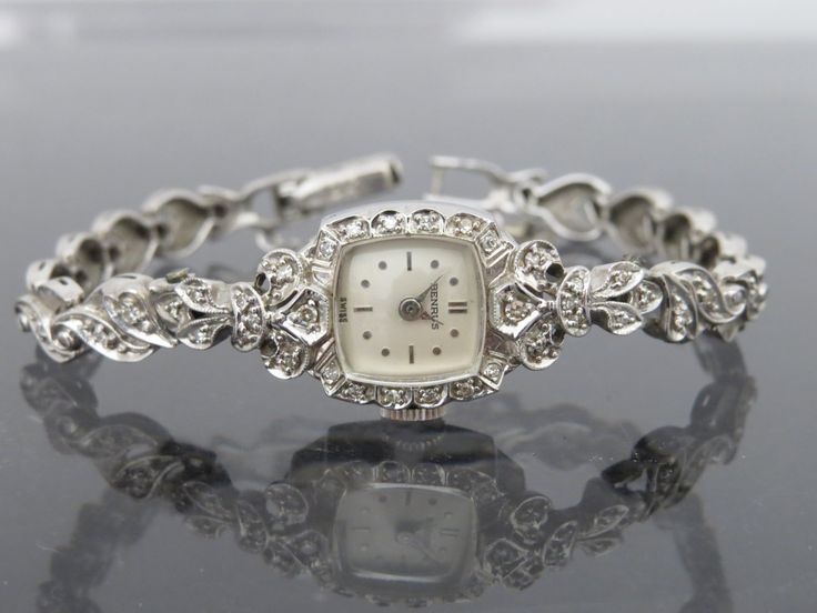 Vintage 14K Solid White Gold BENRUS SWISS Ladies Wrist Watch With Diamond 6 2/8'' by wandajewelry2013 on Etsy Ladies Wrist Watch, Elephant Ring, Elephant Bracelet, Lovely Ring, Domed Ring, Square Watch, Women Wrist Watch, Vintage Sterling Silver, Bracelet Watch