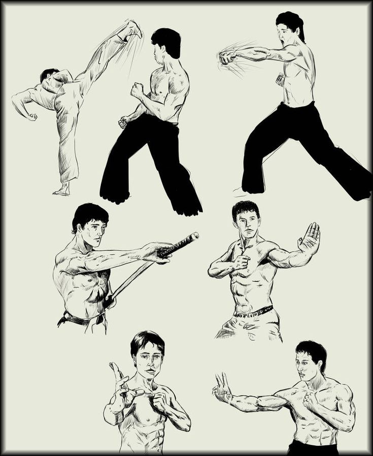 an image of karate man doing different poses in black and white illustration art printable