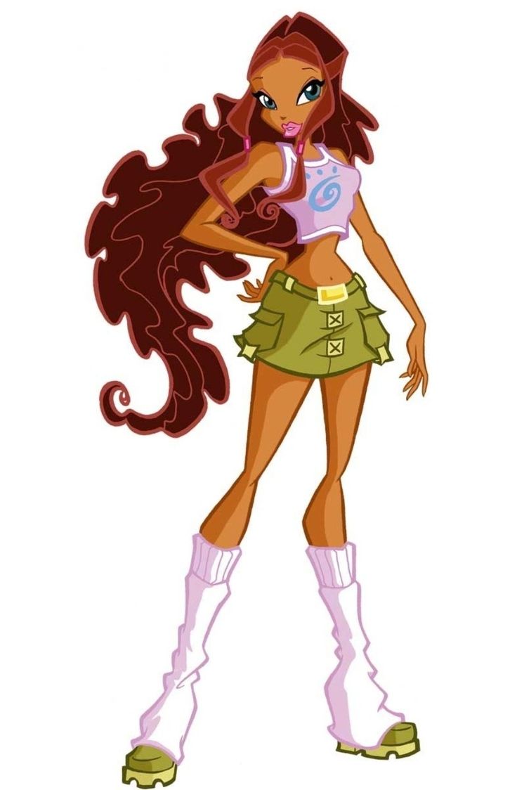 a cartoon girl with long hair and boots