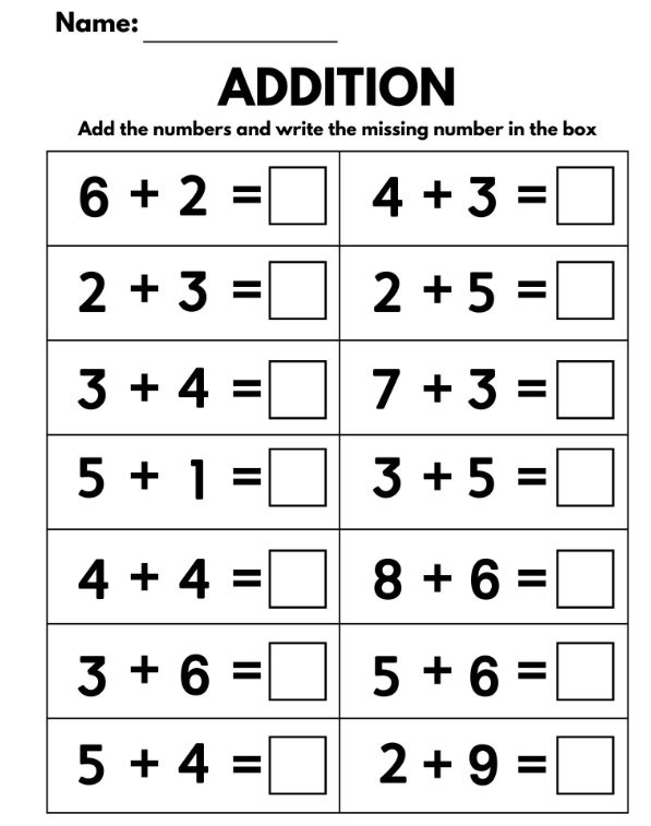 10 Printable Additition Fill in the Blanks Worksheets numbers 1-15 for ...