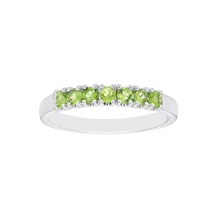 Featuring round-cut peridot gemstones, this Boston Bay Diamonds stack ring adds a sparkling touch of color to your everyday look.Click on this JEWELRY & WATCHES GUIDE to learn about fit, styles, materials and more! Metal: sterling silver Packaging: boxed Plating: rhodium Width: 3 mm Finish: polishedSTONE DETAILS Stone type: peridot August birthstone Stone size: 2.5 mm x 2.5 mm Shape: round Setting: prong Gemstones may have been treated to enhance their appearance. Special care may be required. P Classic Green Diamond Stackable Ring, Classic Green Stackable Diamond Ring, Green Diamond Stackable Ring, Green Diamond Stackable Ring With Round Cut, Green Stackable Diamond Ring With Round Cut, Peridot Rings With Brilliant Cut In Fine Jewelry Style, Green Diamond Birthstone Ring With Round Band, Fine Jewelry Peridot Rings With Brilliant Cut, Green Diamond Stackable Ring For Formal Events