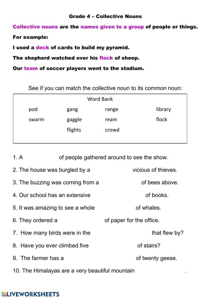 Collective Nouns worksheet | Collective nouns worksheet, Nouns ...