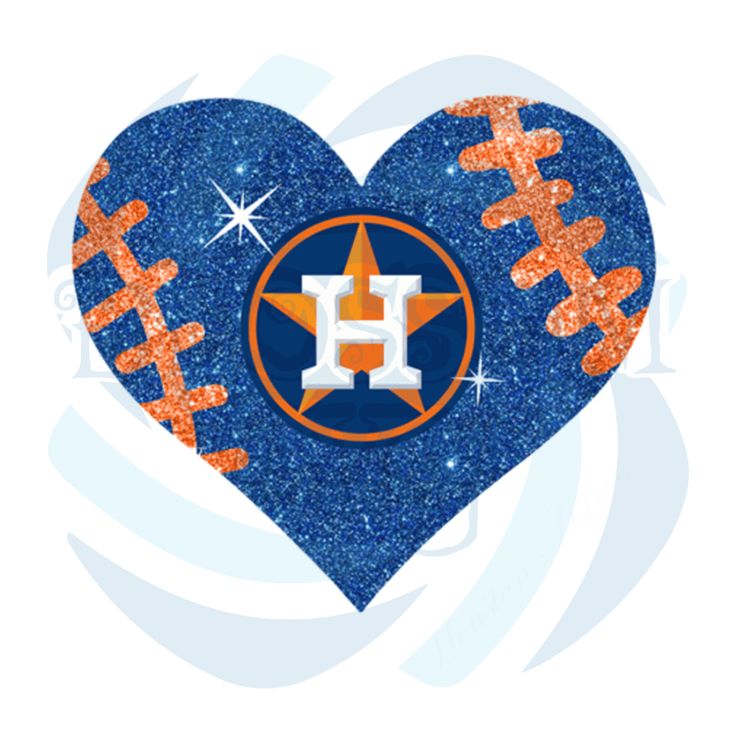 the houston astros glitter heart is shown in blue and orange, with stars on it