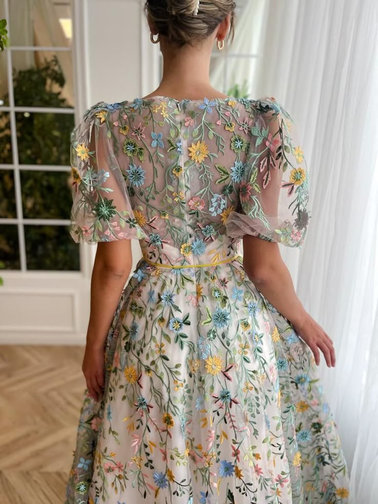 Arcadia Meadow Gown | Teuta Matoshi Teuta Matoshi Gown, Tulle Floral Dress, Vintage Flower Dress, Dresses With Flowers, Whimsical Dresses, Flower Outfit, Flower Wedding Dress, Teuta Matoshi, One Shoulder Dress Long