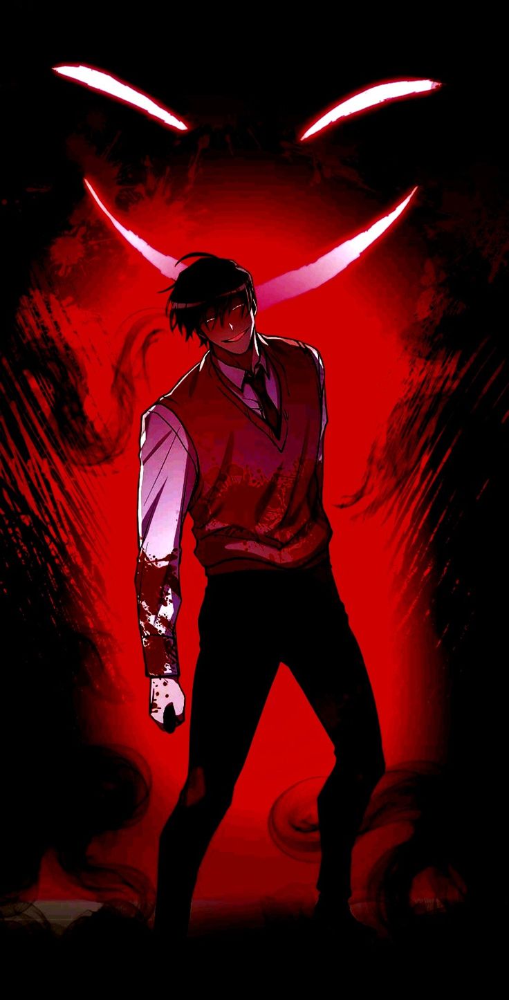 an anime character standing in front of a red background