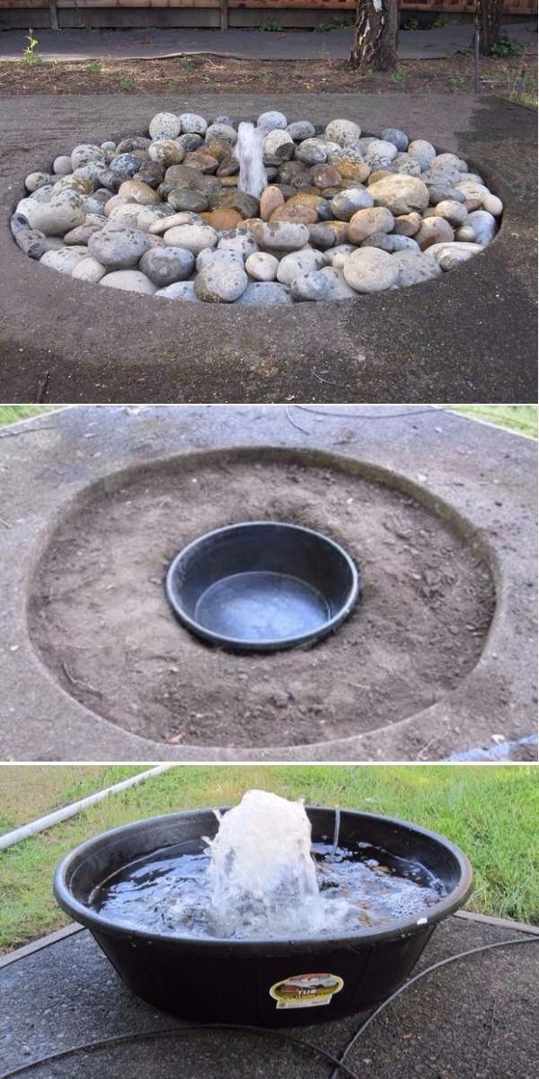 an outdoor fire pit with rocks and water in it