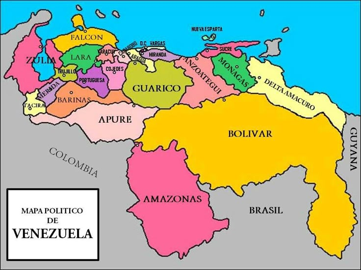 a map of venezuela with all the major cities and their capital in yellow, green, red