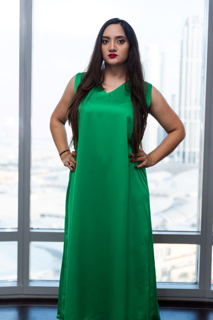 green Plus Size Satin Maxi Dress Satin Finish V-neck Maxi Dress, Green Sleeveless Bias Cut Dress, Green Sleeveless Bias-cut Dress, Green Bias Cut Sleeveless Dress, Sleeveless Solid Dresses With Satin Finish, Green V-neck Formal Slip Dress, Elegant Green Sleeveless Slip Dress, Green V-neck Satin Evening Dress, Sleeveless Maxi Dress In Modal Satin With Bias Cut