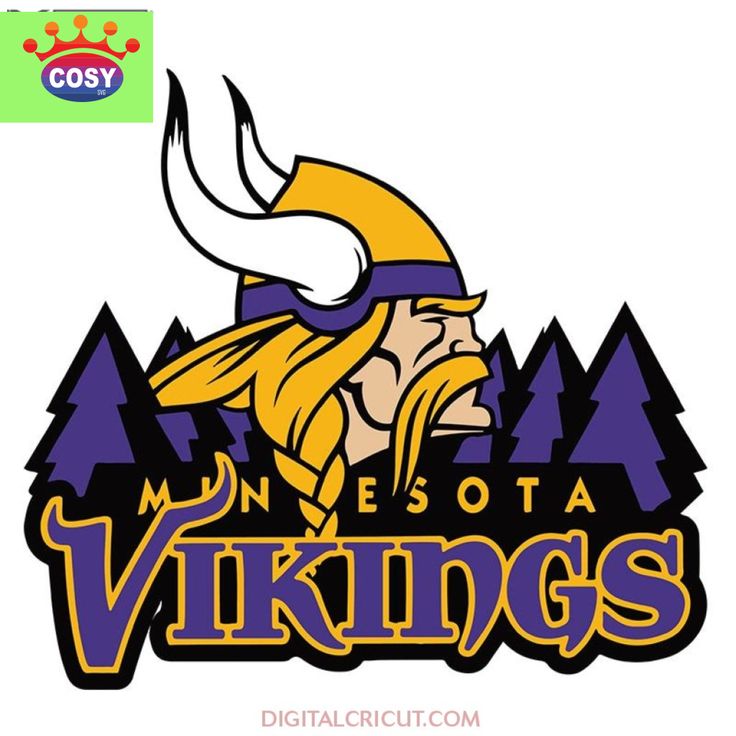 the minnesota viking logo with trees in the background and an image of a man's head