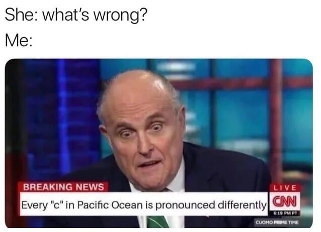 an older man in a suit and tie talking to someone on the tv screen that says she whats wrong me breaking news every's in pacific ocean is pronounced differently