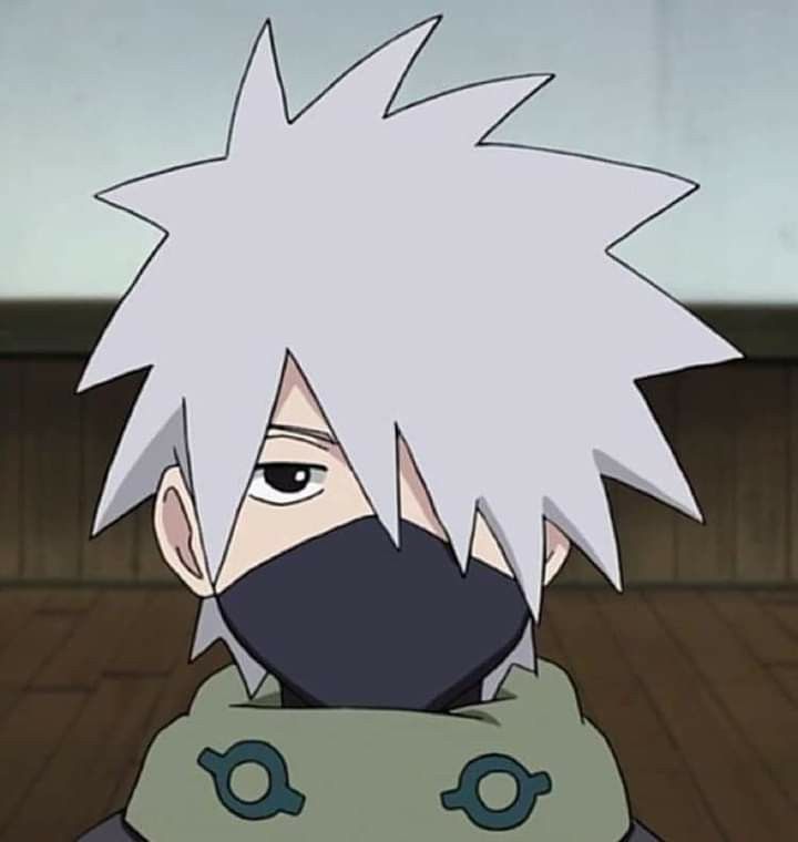 an anime character with white hair wearing a black face mask and green scarf around his neck