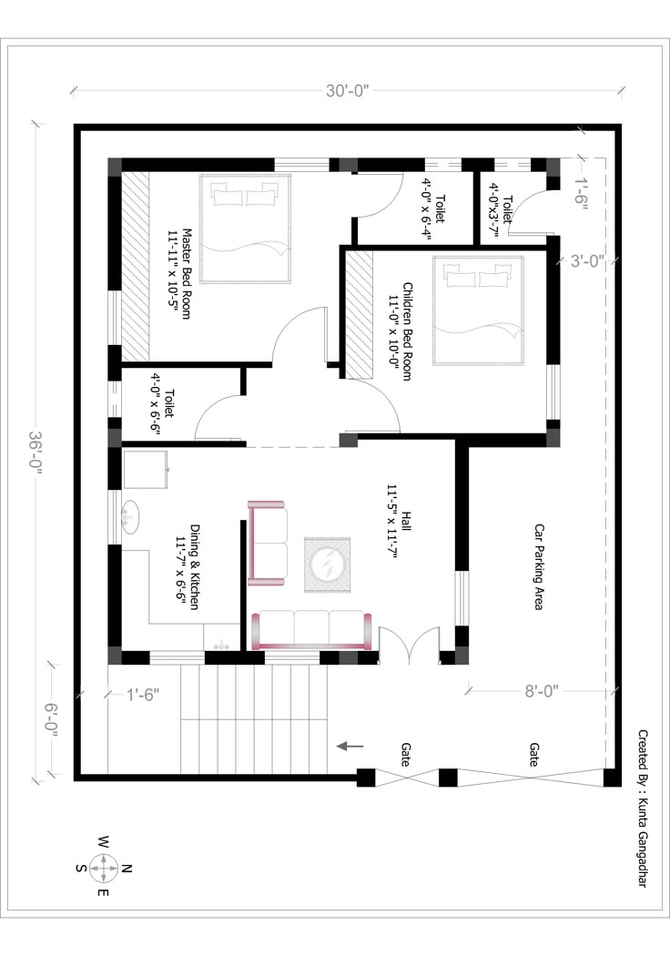 30 x 36 East facing Plan | 2bhk house plan, Indian house plans, 30x40