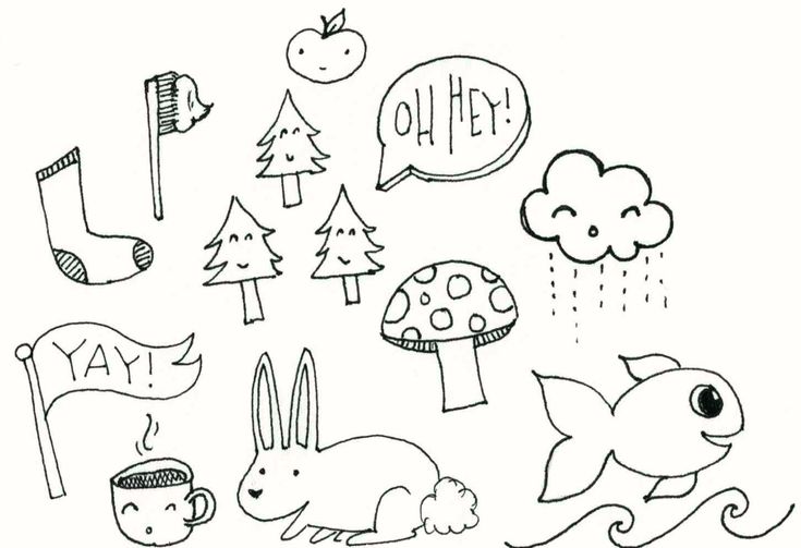 a drawing of different animals and trees