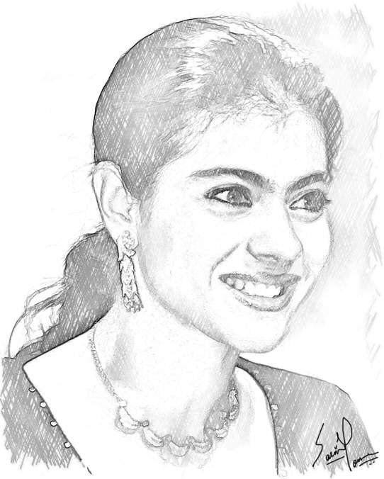 a pencil drawing of a woman smiling