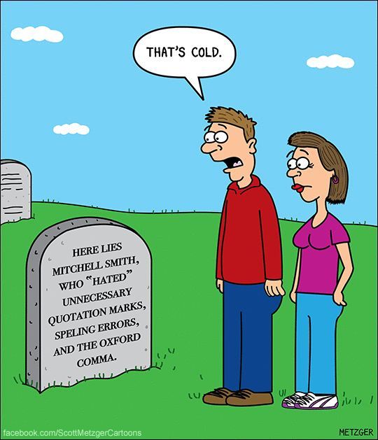 a man and woman standing in front of a grave with a thought bubble above them