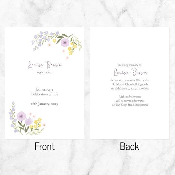 Funeral Celebration of Life Invitations - Lemon & Lilac Flowers Border ...