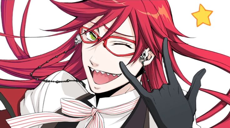 an anime character with red hair and glasses