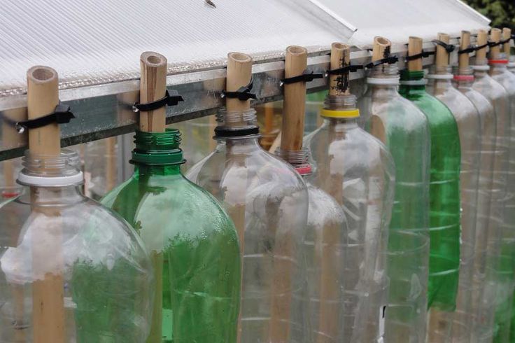 several empty bottles are lined up on the side of a building