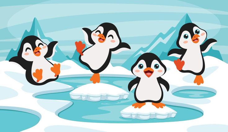 four penguins are standing on an ice floet