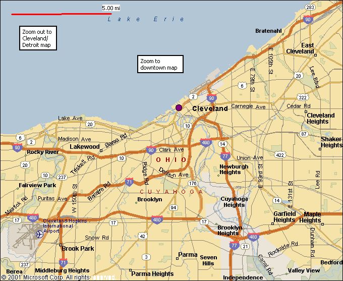 a map showing the location of cleveland, and surrounding areas that are marked in red