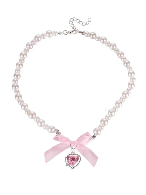 Material: Alloy electroplate Color: Pink heart Size:  Length: 39+5cm Width: 5cm Weight: 13.14g Trendy Pearl Chain Necklace For Valentine's Day, Pink Heart Charm Choker Necklace, Trendy Pearl Jewelry For Valentine's Day, Heart-shaped Pearl Chain Necklace For Parties, Trendy Valentine's Day Pearl Jewelry, Valentine's Day Pearl Necklace For Party, Heart Shaped Pearl Charm Necklace For Party, Heart-shaped Pearl Charm Necklace For Party, Party Pearl Necklace With Heart Beads