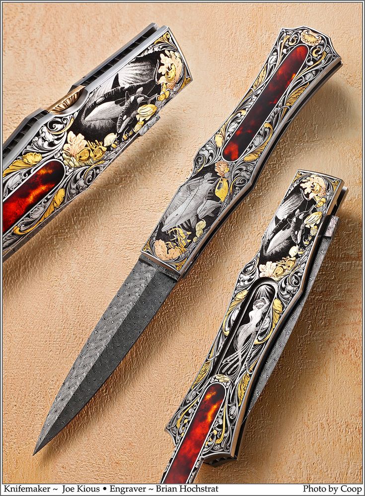 three different types of knifes with designs on them