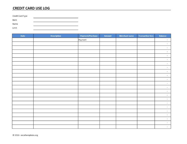 Credit Card Log Template Excel - All Business Templates