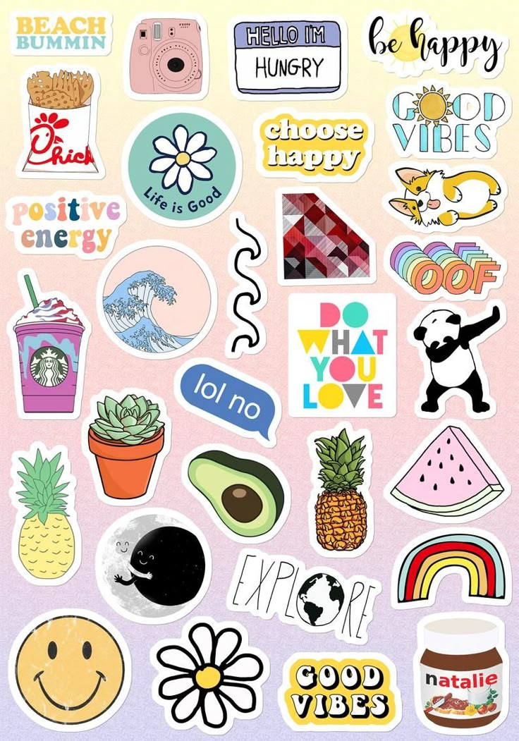 the stickers are all different colors and shapes