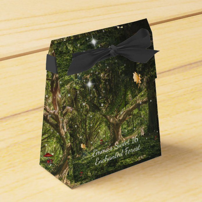 a small gift bag with an image of a forest