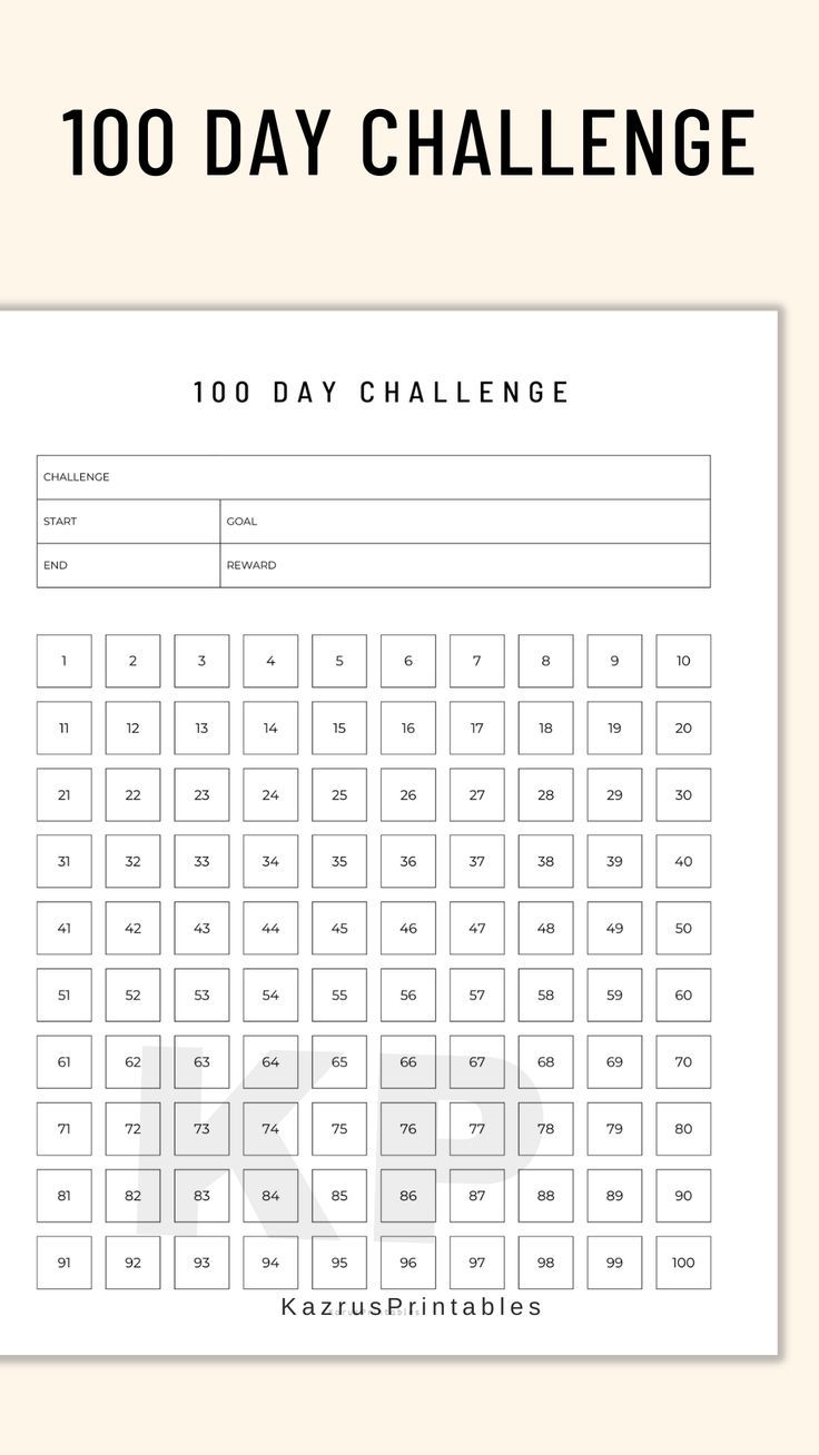 100 Day Challenge, 100 Day Habit Tracker Printable, Fitness Challenge ...