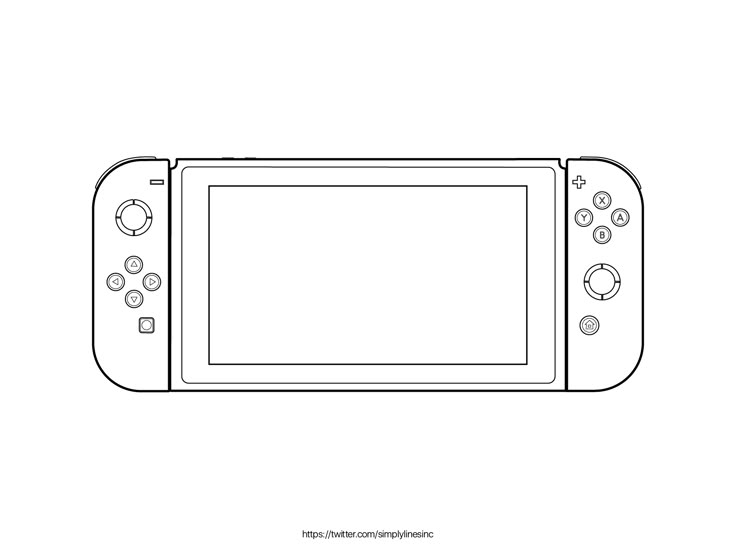 a drawing of a nintendo wii game system with buttons on the front and back sides