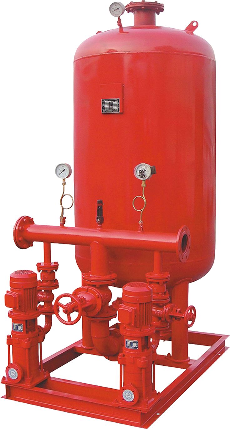 a large red tank sitting on top of a metal stand