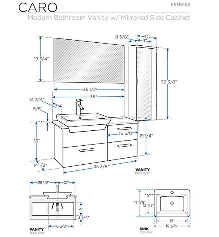 an image of a bathroom vanity with sink and mirror in blueprinted drawing form