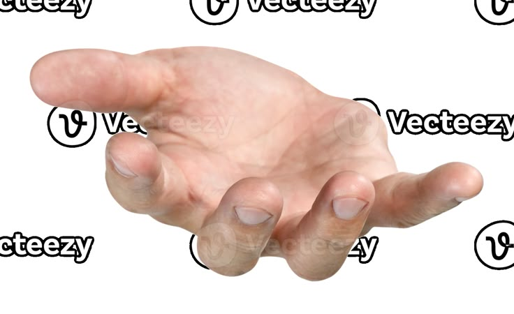 a person's hand reaching out towards the camera on a white background with clipping area for text