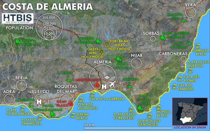 a map showing the location of costa de almeria and its surrounding areas in green