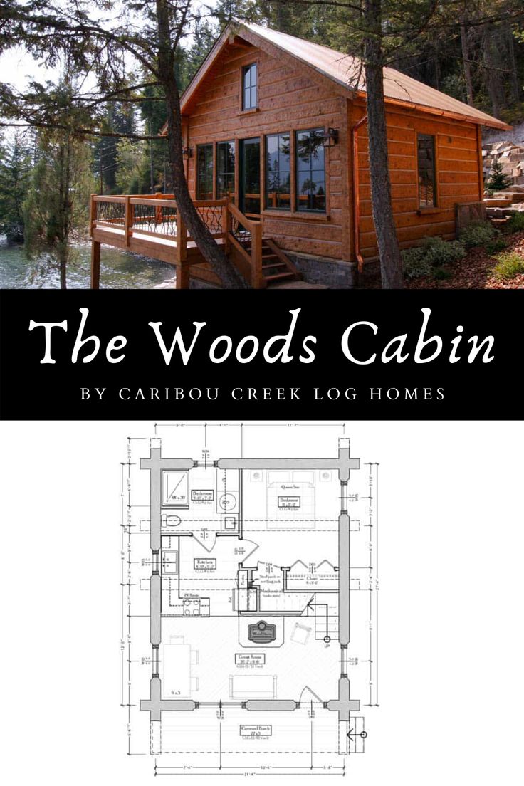 the woods cabin by caribou creek log homes is shown in this book cover