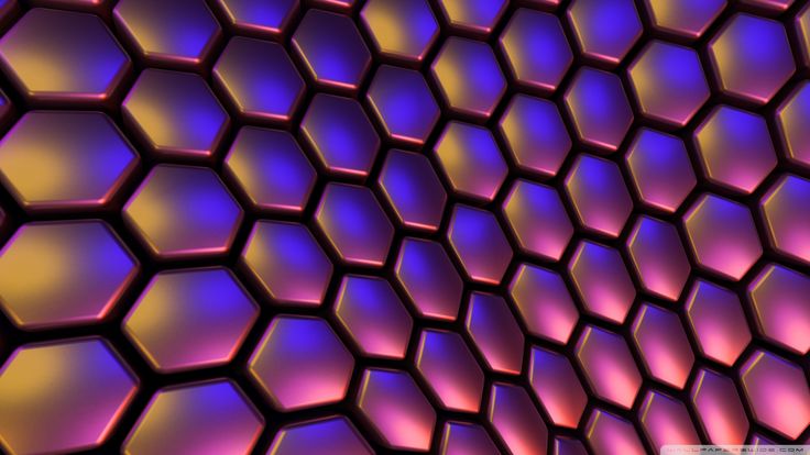 an abstract photograph of hexagonal shapes in purple and yellow