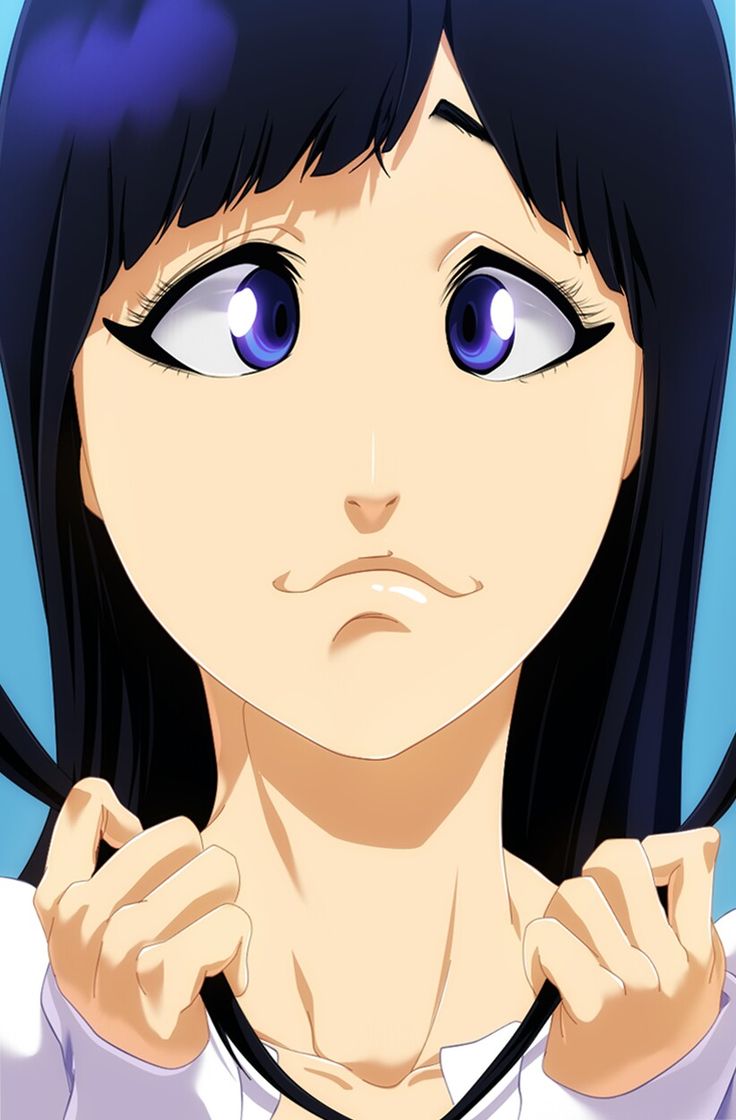 an anime character with blue eyes and black hair