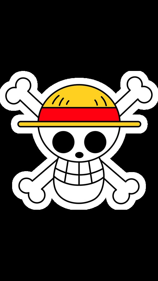 a cartoon skull wearing a yellow hat with two crossed bones on it's side