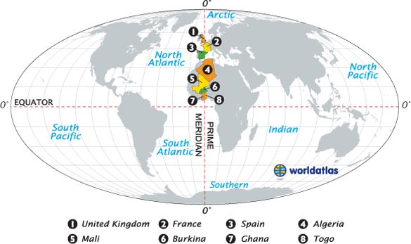 the world map with all its major cities and their respective locations on it's side