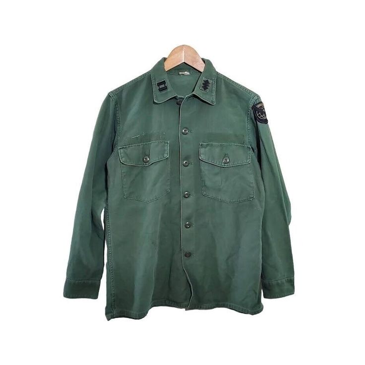 Vietnam/WWII Army Ranger Shirt 15 1/2x33 8405-781-8947 Fatigue US Punk Grunge S Measurements: Shoulder to shoulder 17" Sleeve Length 23" Pit to Pit 21" Length 30" Overall really nice shape a few minor stains and frays. Military Style Long Sleeve Shirt With Buttons, Military Style Long Sleeve Cotton Shirt, Military Style Cotton Long Sleeve Shirt, Green Military Button-up Top, Military Long Sleeve Work Shirt, Military Style Button-up Tops With Snap Buttons, Military Cotton Shirt For Streetwear, Cotton Military Shirt For Streetwear, Military Style Shirt With Button Closure For Fall