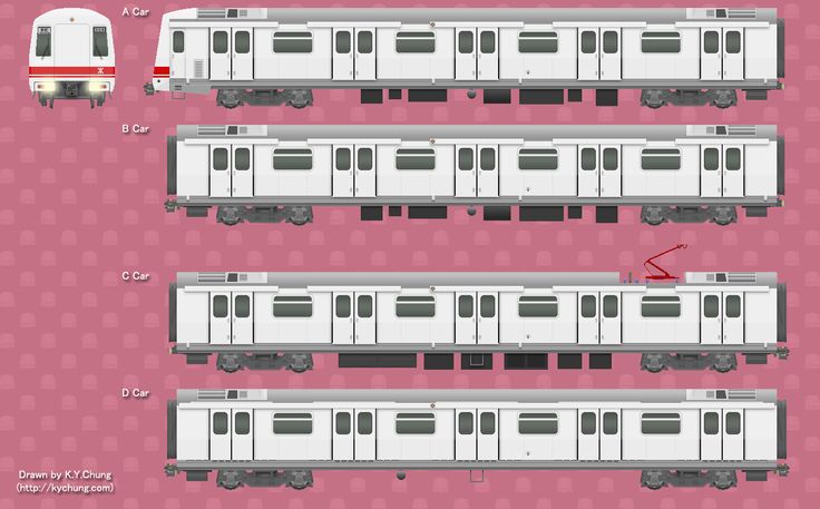 four train cars are shown in three different positions, one is white and the other is red