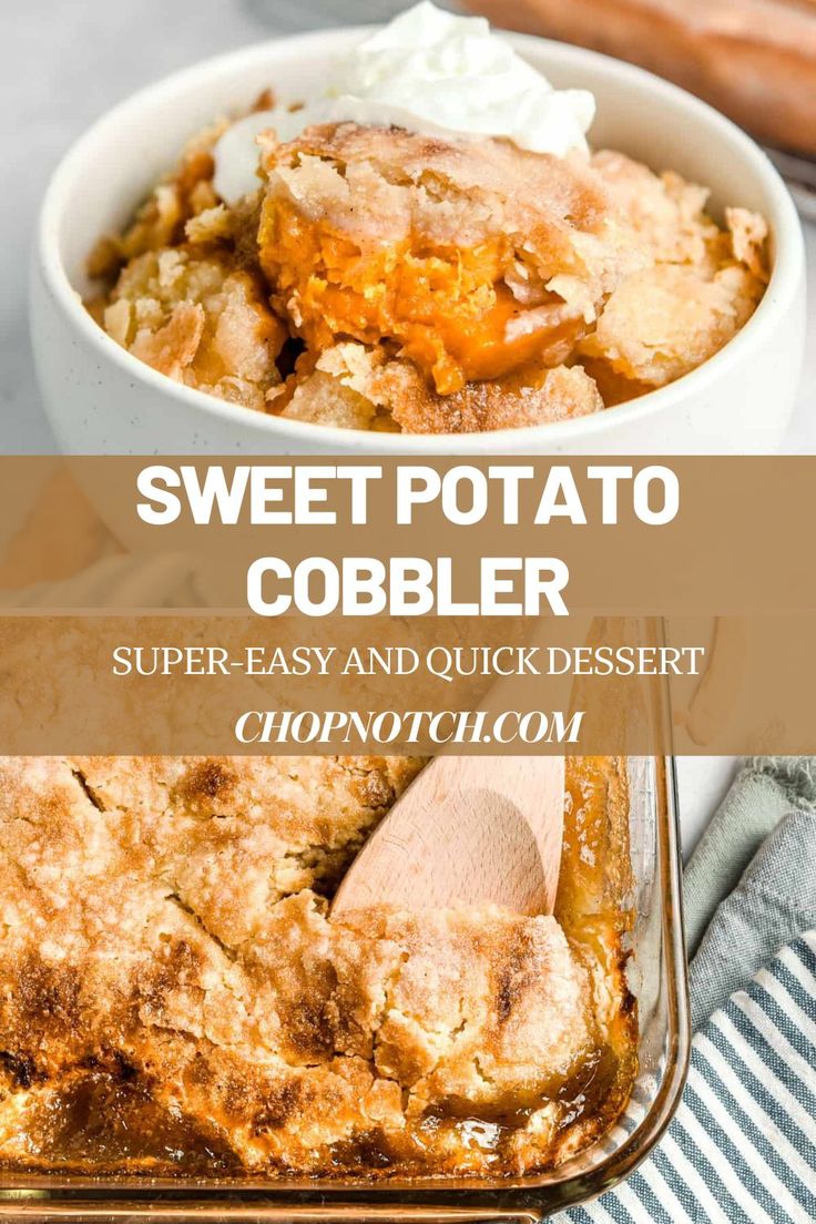 This Sweet Potato Cobbler is quick and easy dessert to make at home. This Southern sweet potato cobbler is a heavenly pairing of spiced sweet potato and flaky pastry. It makes a fantastic dessert for the fall. This easy cobbler boasts nutmeg and cinnamon and tastes incredible served with vanilla ice cream. #SweetPotato #SouthernDessert #EasyDessert #Cobbler #EasyCobbler Sweet Potato Cobbler Easy, Sweet Potato Cobbler Recipe, Sweet Potato Cobbler Old Fashioned, Sweet Potato Crisp, Sweet Potato Cobbler, Sweet Potato Filling, Dollar Cake, Fast Easy Desserts, Cobbler Recipes Easy