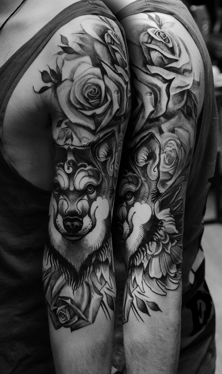 wolf rose | Rose tattoos for women, Wolf tattoo shoulder, Wolf tattoos