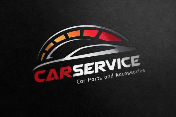 the car service logo is shown on a black background with red, yellow and orange colors